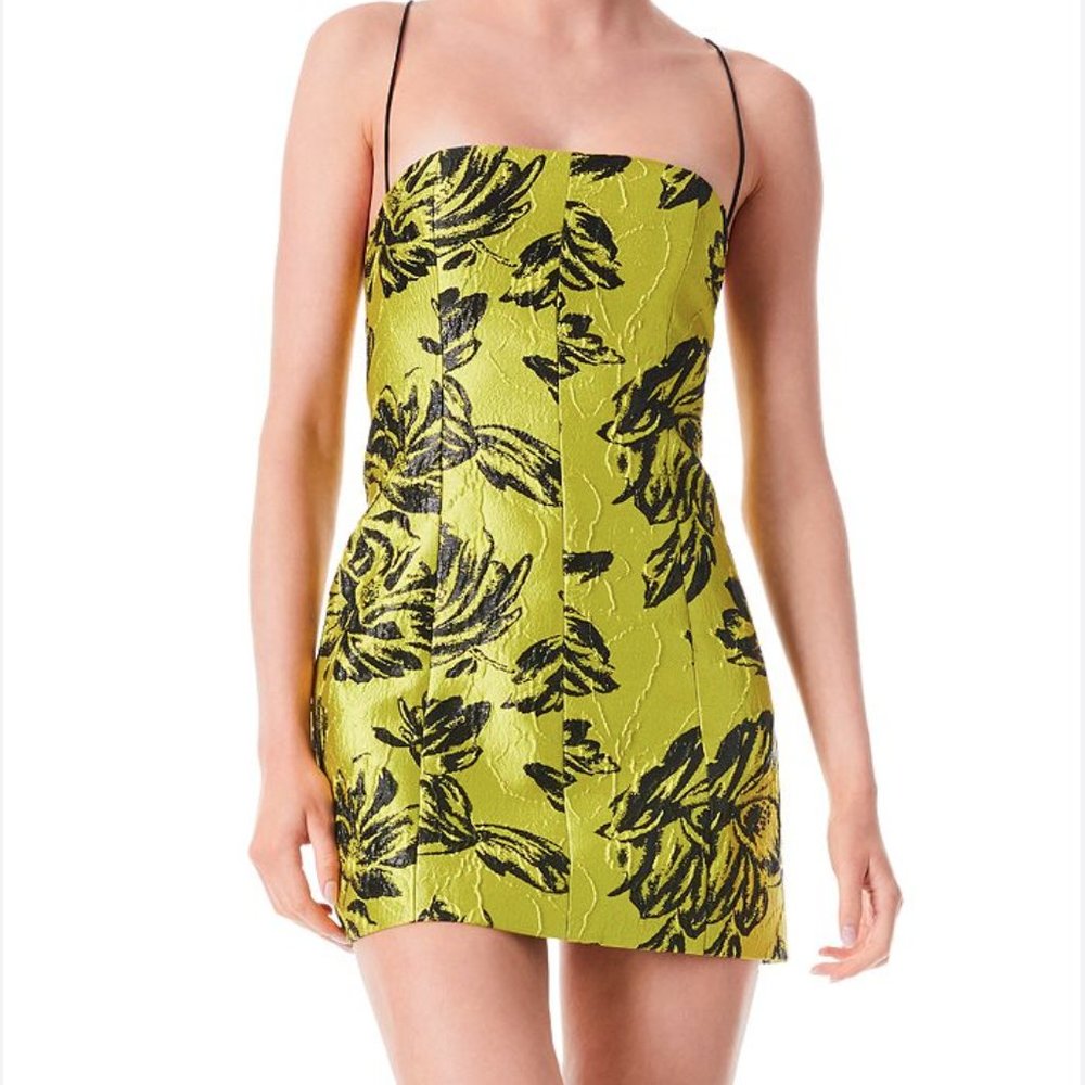 Alice and Olivia Tayla Structured Mini Dress Citron Size 8